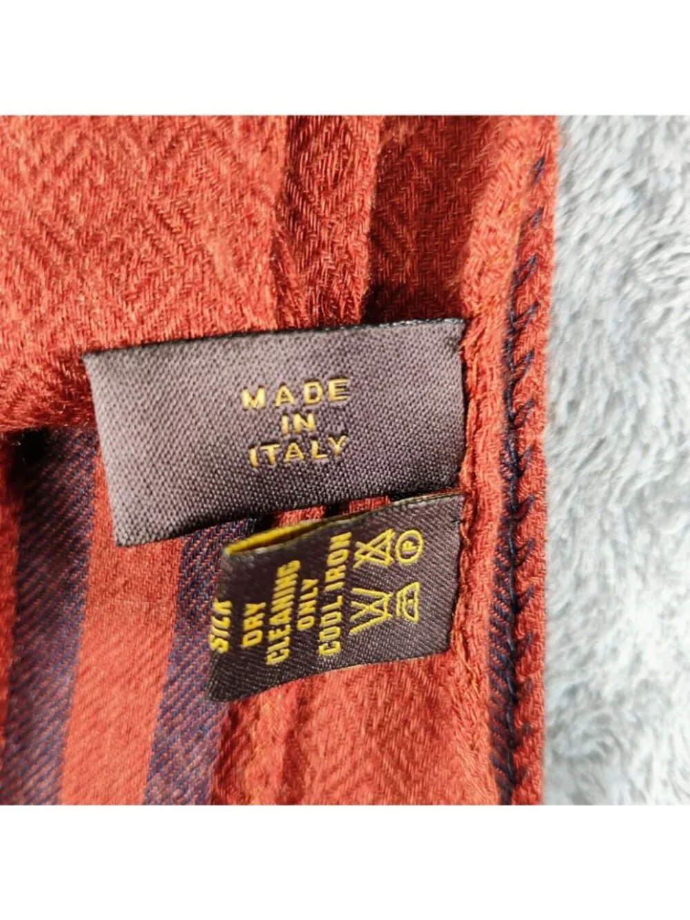 Loro Piana Made In Italy Orange/Red and Blue Raw Edge Cashmere & Silk Scarf